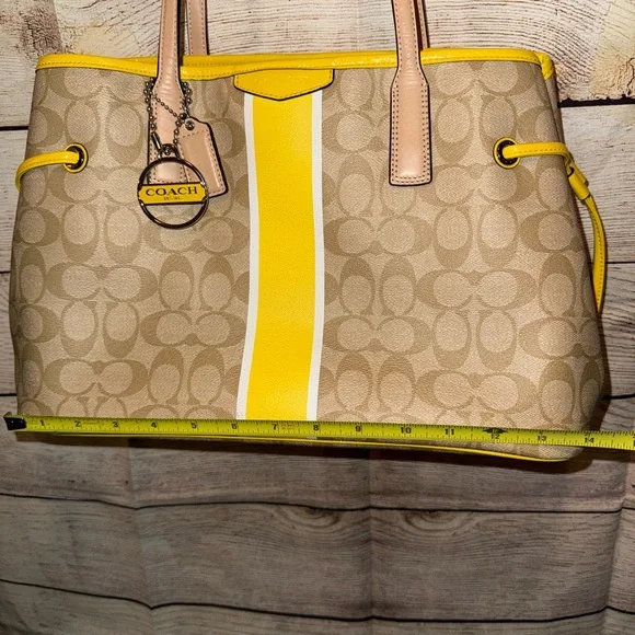 Coach Beige and Yellow Signature Drawstring Tote - Picture 6 of 12